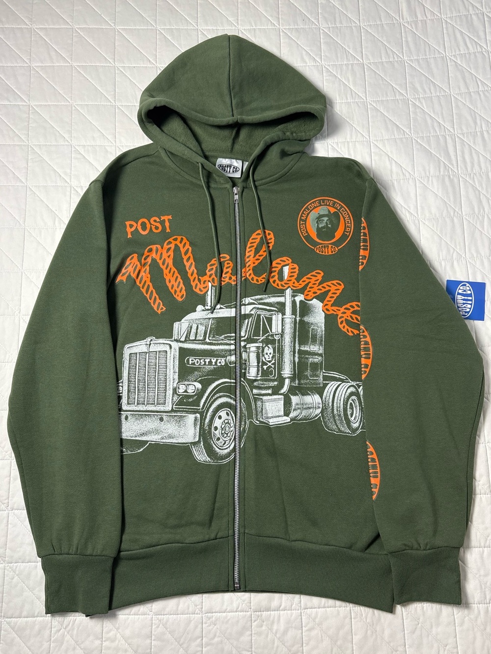 Post Malone Posty Co Tour Graphic Zip Up Hoodie - Burnt Olive Mens Medium NWT